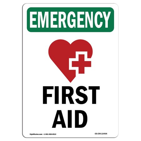 Signmission Safety Sign, OSHA EMERGENCY, 5" Height, First Aid, Portrait, OS-EM-D-35-V-10494-10PK OS-EM-D-35-V-10494-10PK